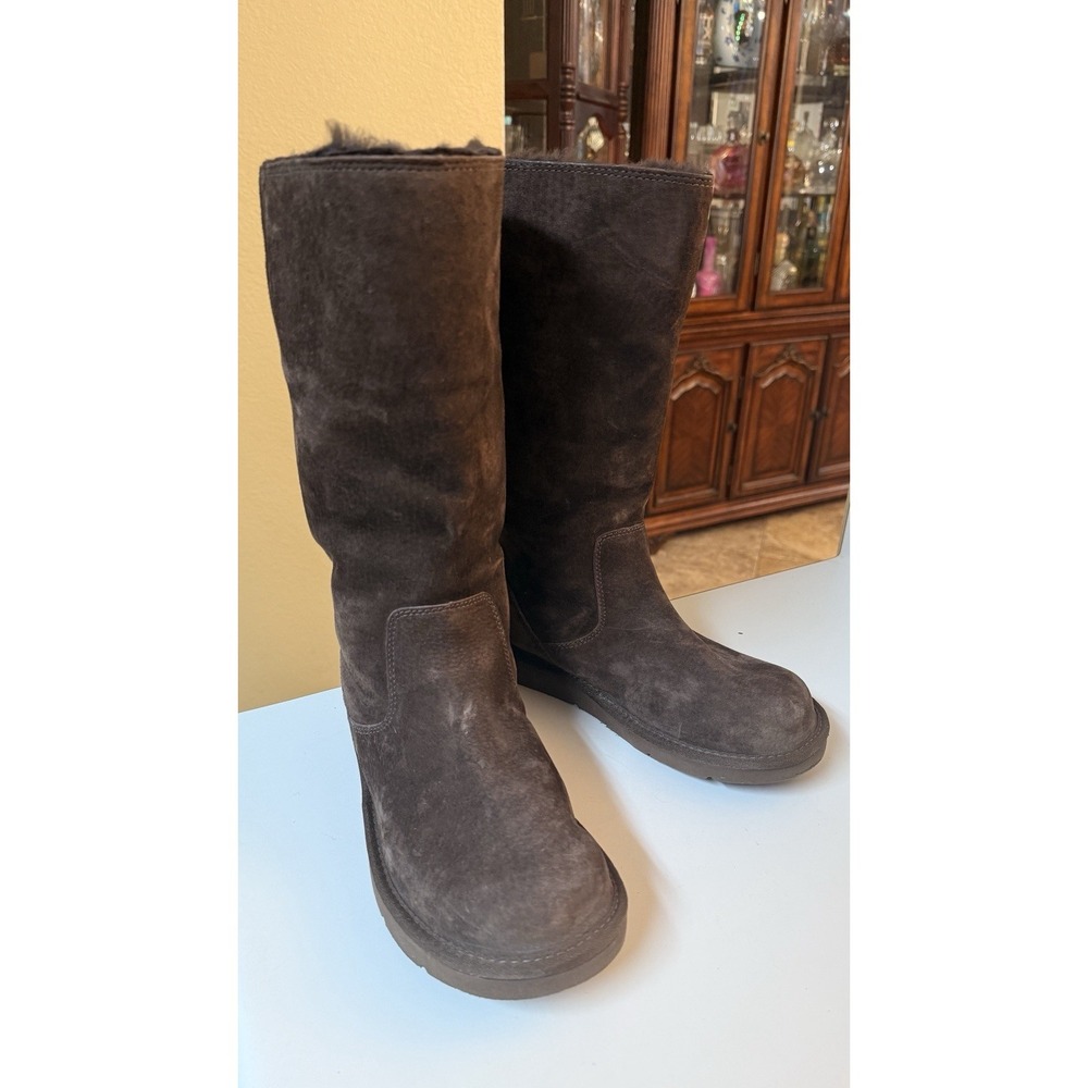 UGG Roseberry Sheepskin Tall Boots Womens 8 Brown Shearling Y2K Cozy Winter Boho